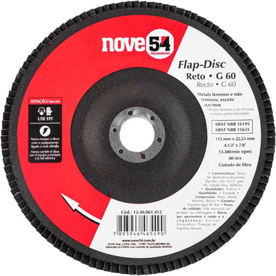 Flap-disc, disco de desbaste/acabamento, 4.1/2" - 115 mm, reto, grão 60