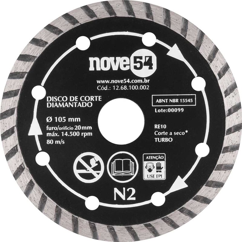 Disco de corte diamantado, 105 mm x 20 mm, turbo