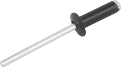 Rebite de repuxo 3,2 mm x 10,0 mm, preto, pacote com 100 peças