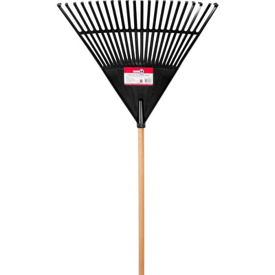 Vassoura plástica para grama, 22 dentes, preta, com cabo
